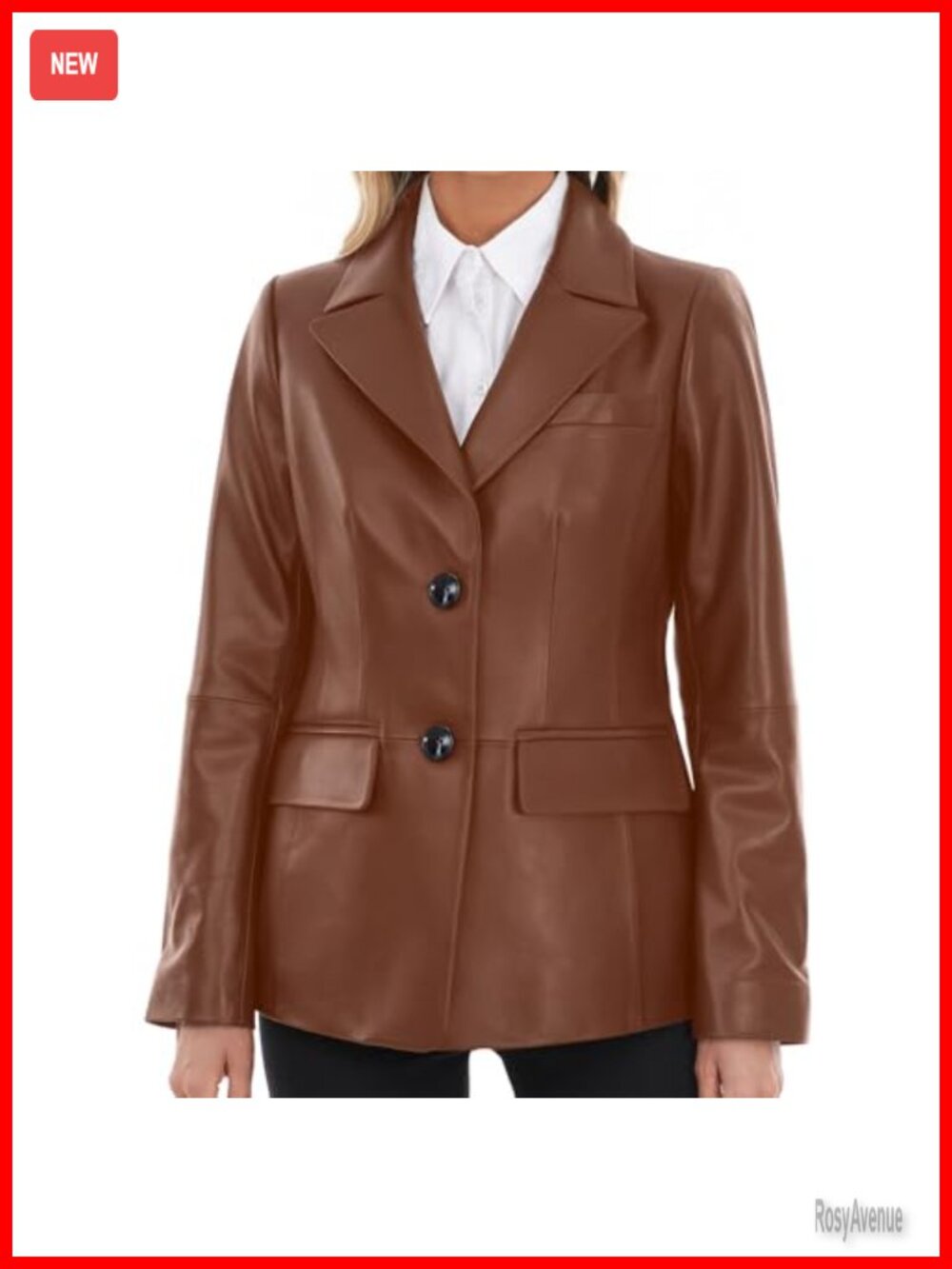 Lambskin Leather Blazer Jacket Womens Button Front Notch Lapel Casual